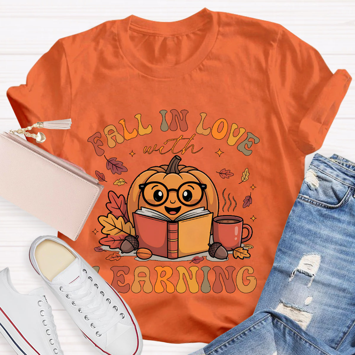 Fall In Love With Learning Teacher Pumpkin T-shirt