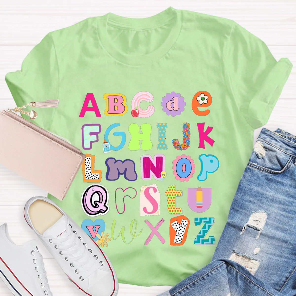 English Letter color block Teacher T-Shirt
