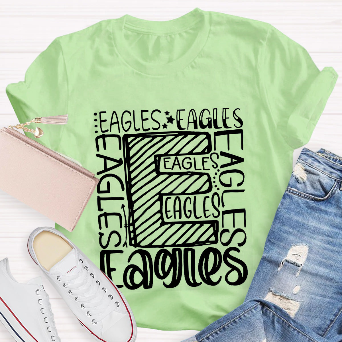 Personalized School Mascot Eagles Black Letters Teacher T-Shirt