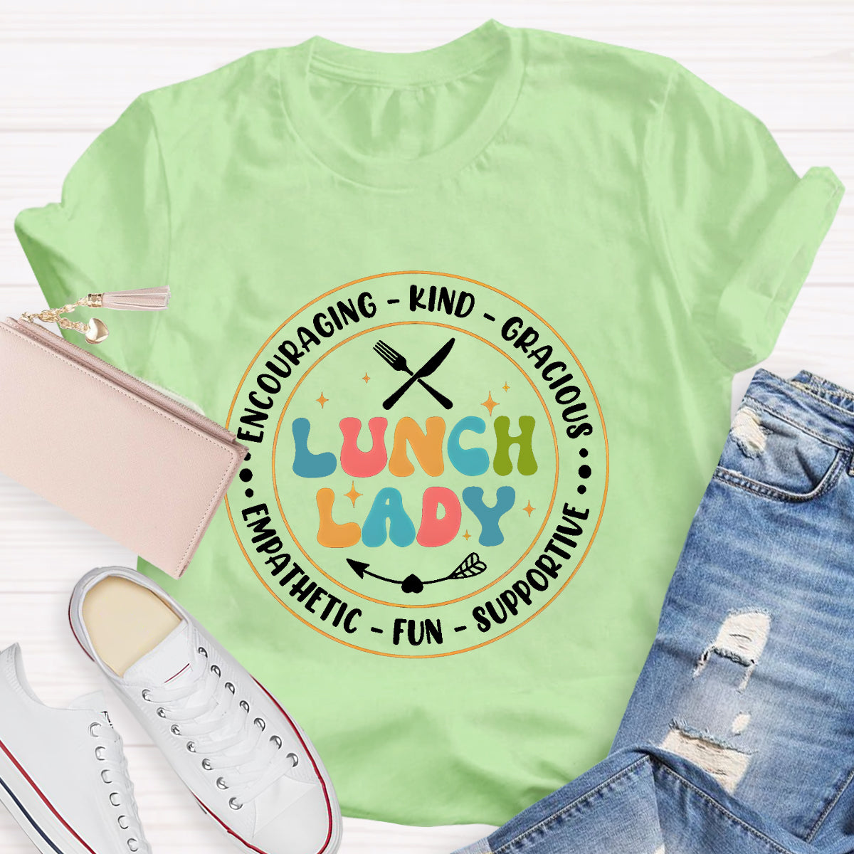 Encouraging Kind Lunch Lady Teacher T-Shirt