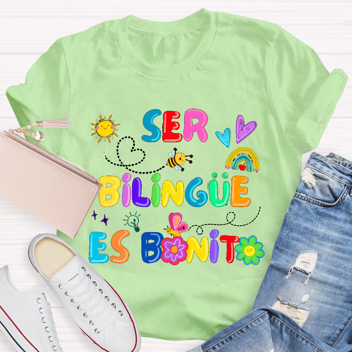 Brighter Floral Ser Bilingue Es Un Super Poder Spanish Teacher T-Shirt