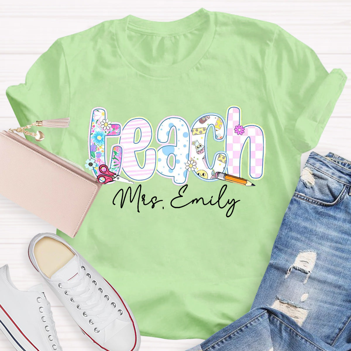 Personalized Name Floral Teacher Training Aid T-Shirt