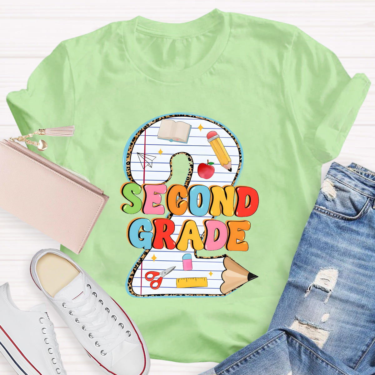 Personalized Grade Pencil Number Second Grand Teacher T-Shirt