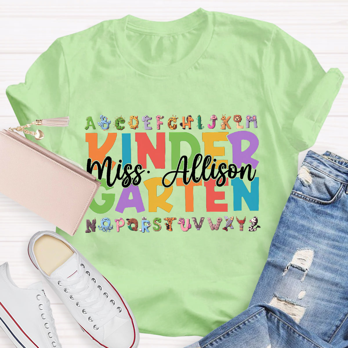 Personalized Teacher Name And Grade 26 Animal English letters T-Shirt