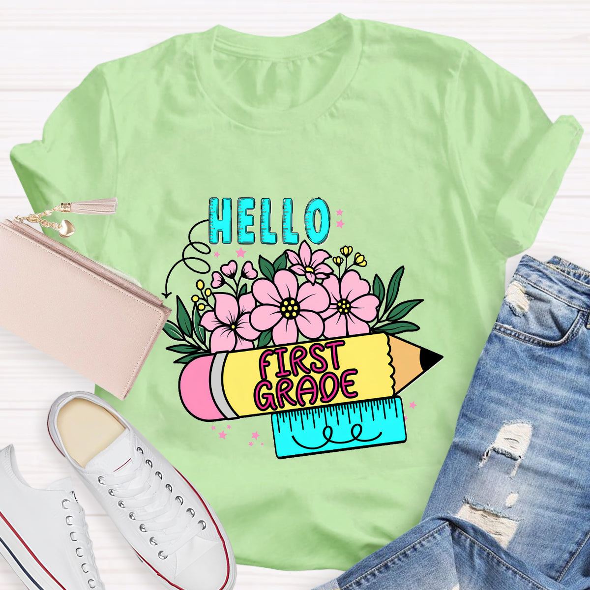 Personalized Grade Hello First Grade Back To School T-Shirt