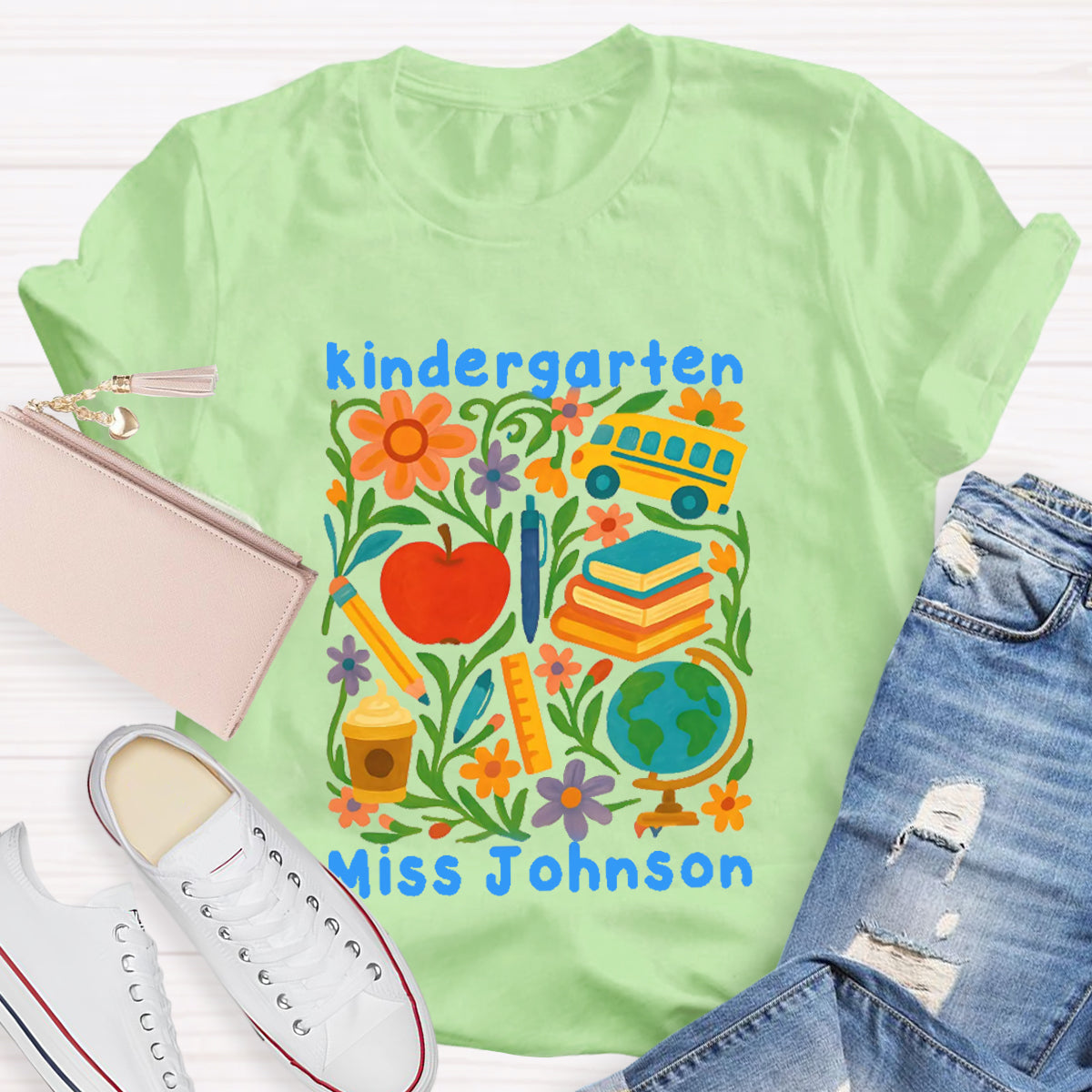 Personalized Grade And Name Back To School Floral Teacher T-Shirt