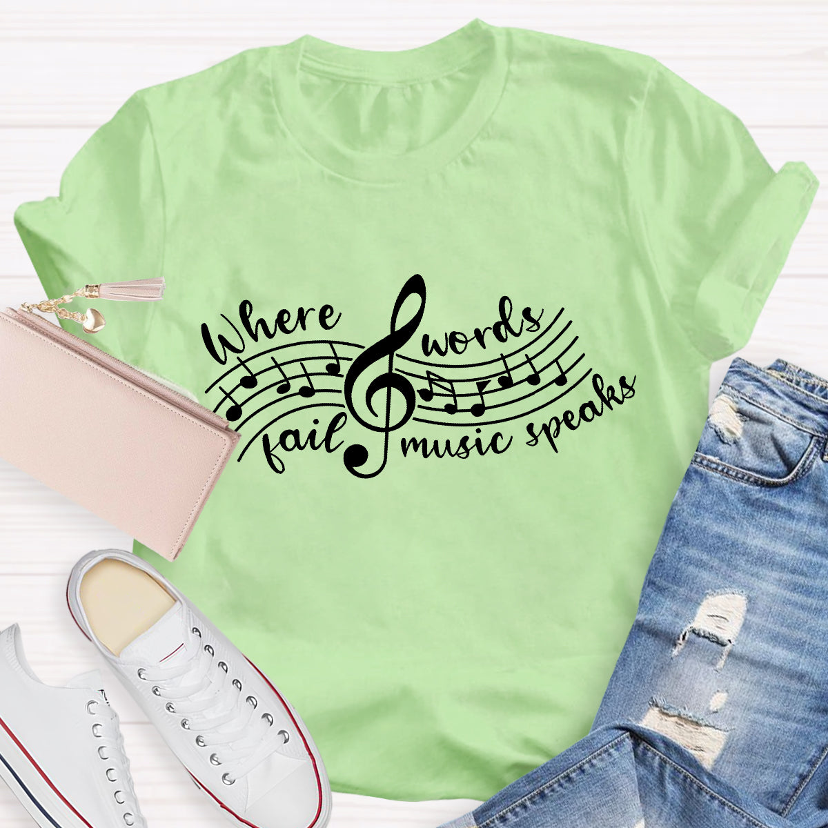 Where Words Fail Music Speaks Teacher Speaks T-Shirt