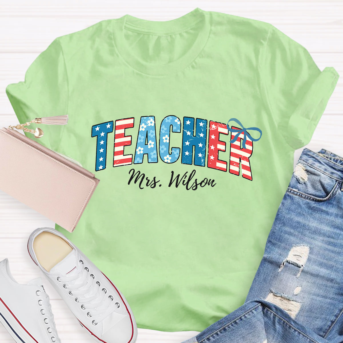 Personalized Teacher Name Independence Day T-Shirt