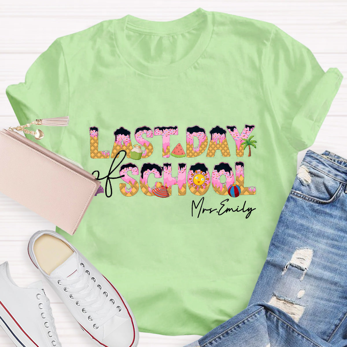 Personalized Name Last Day Of School Teacher T-Shirt