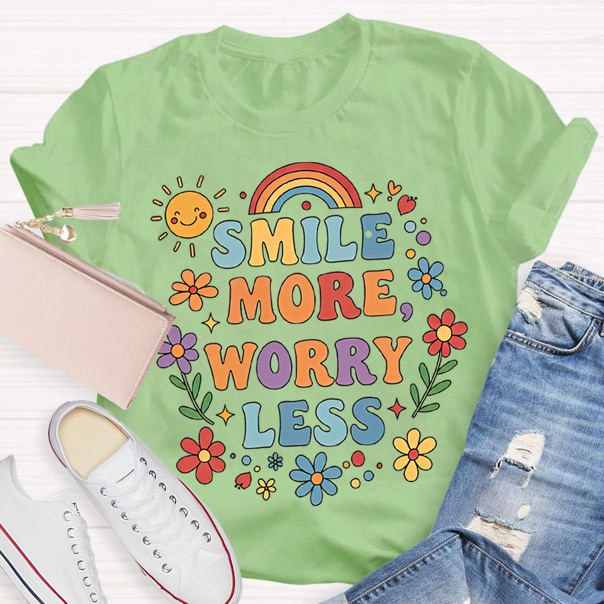 Smile More Worry Less Teacher T-Shirt