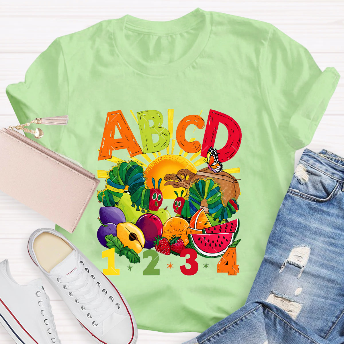 Colorful Letters Butterfly Teacher T-Shirt