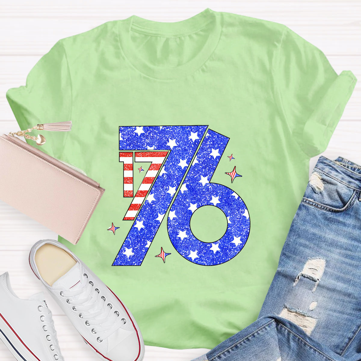 Blue Red White 1776 Teacher T-Shirt
