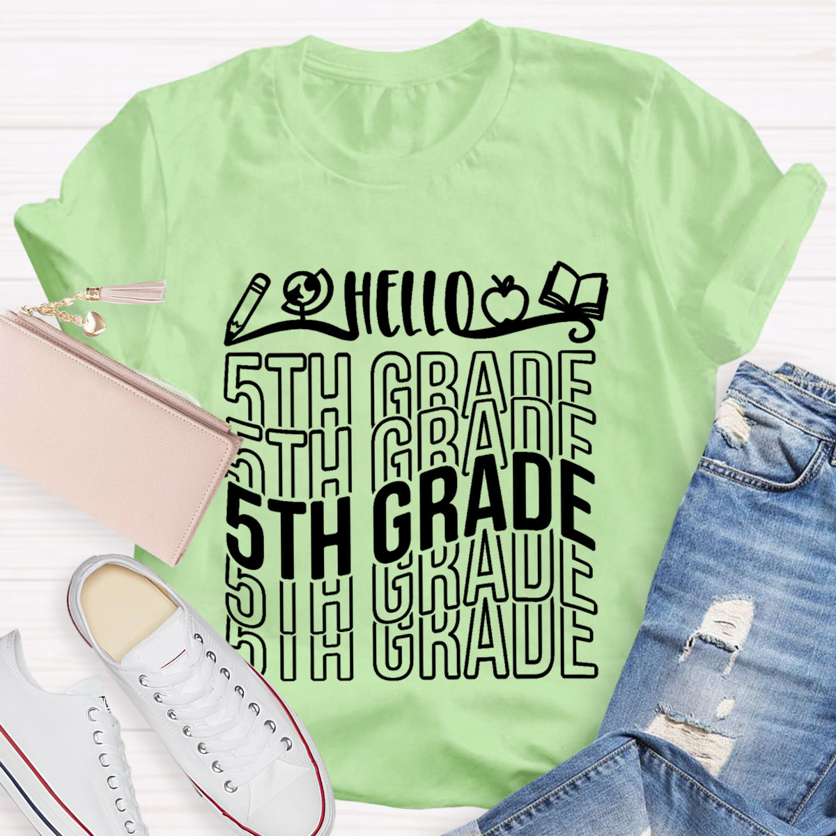 Personalized Grade Hello 5th Grade Teacher T-Shirt