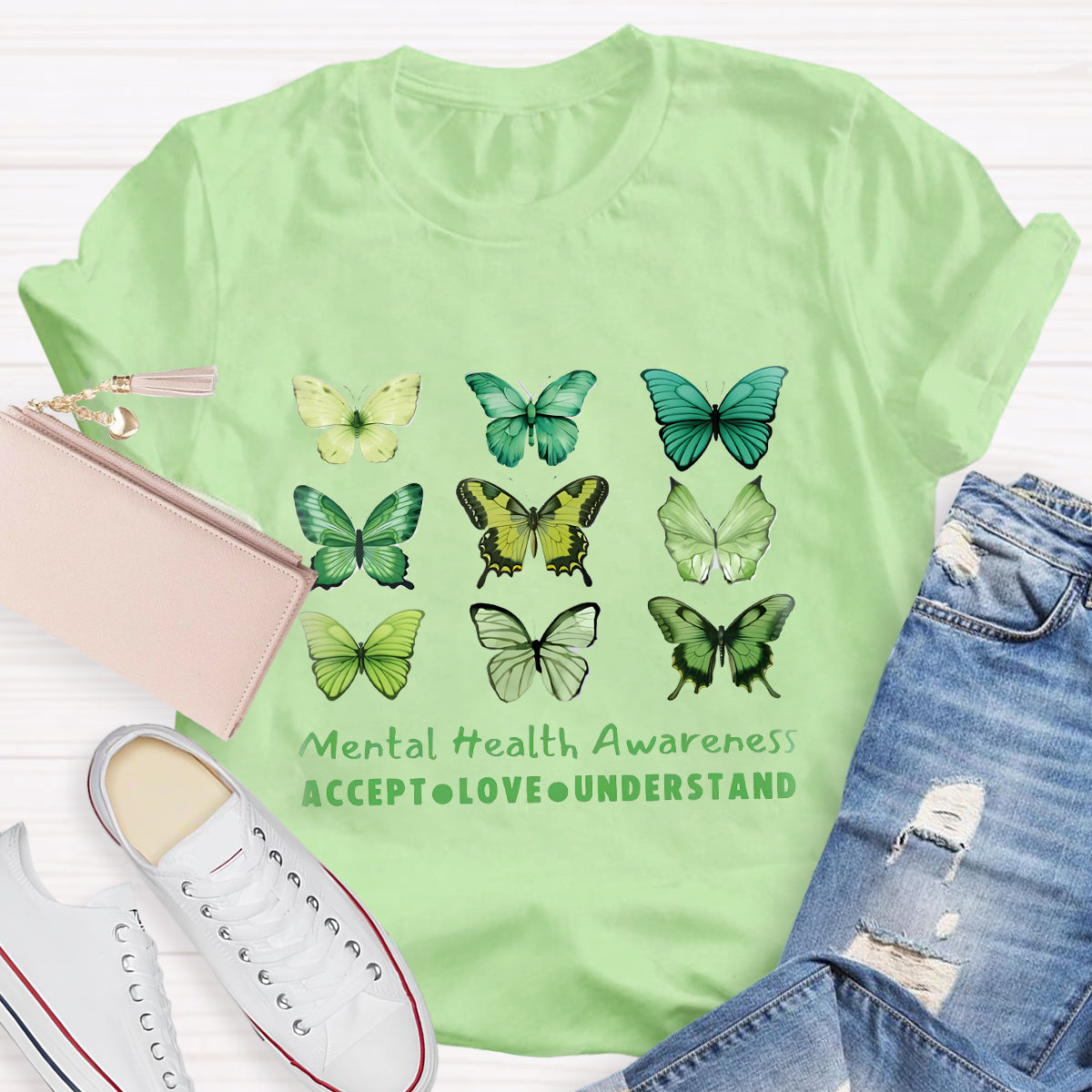 Accept Love Understand Butterfly Mental Health Awareness T-Shirt