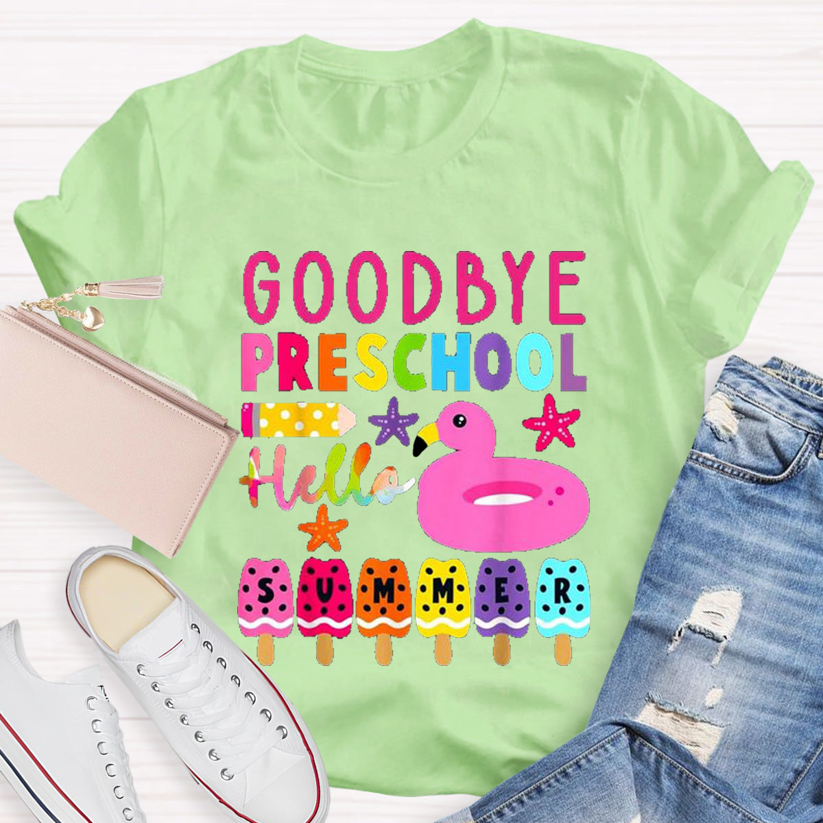 Personalized Grade Goodbye Preschool Hello Summer Teacher T-Shirt