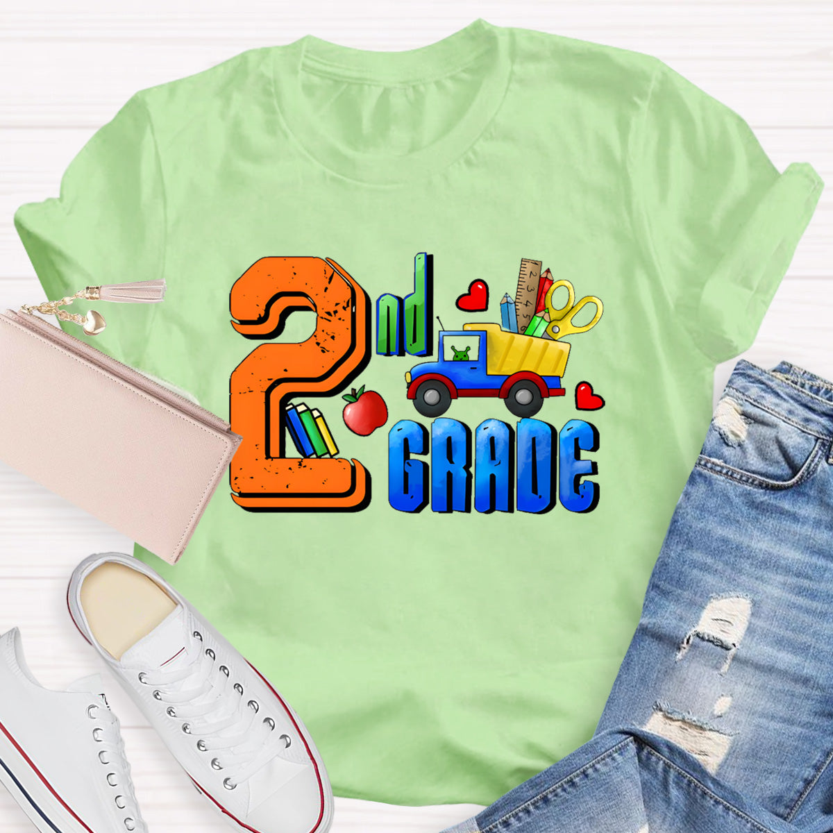 Personalized Grade Truck With Teacher's Tool 2nd Grade Teacher T-Shirt
