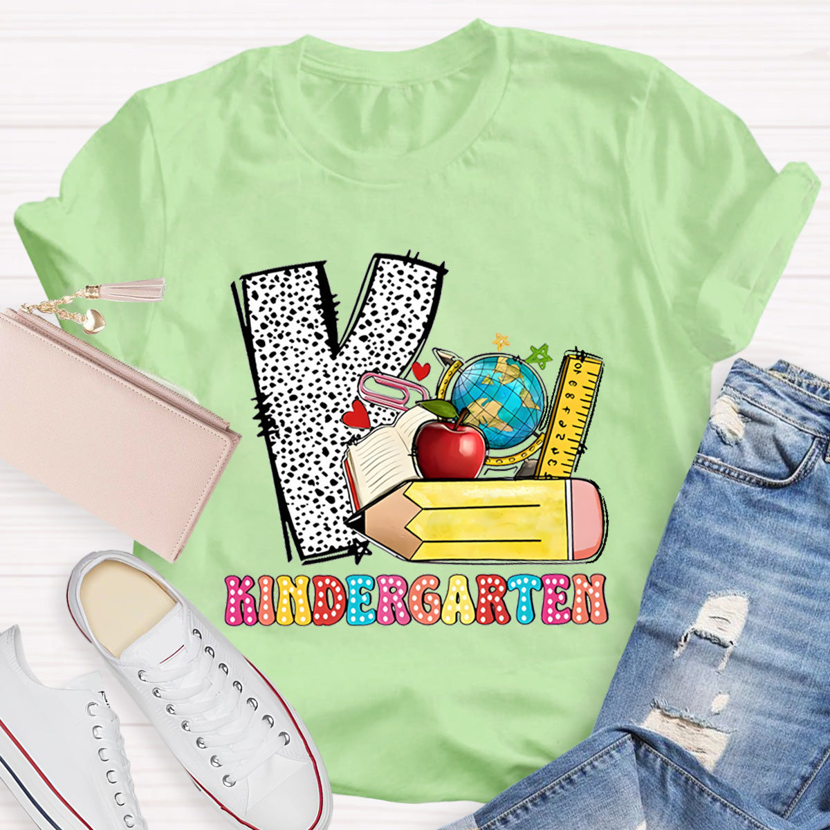 Personalized Grade Polka Dot Letter Print Teacher T-Shirt