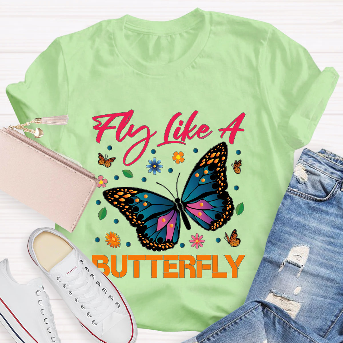 Fly Like A Beautiful Butterfly Teacher T-Shirt