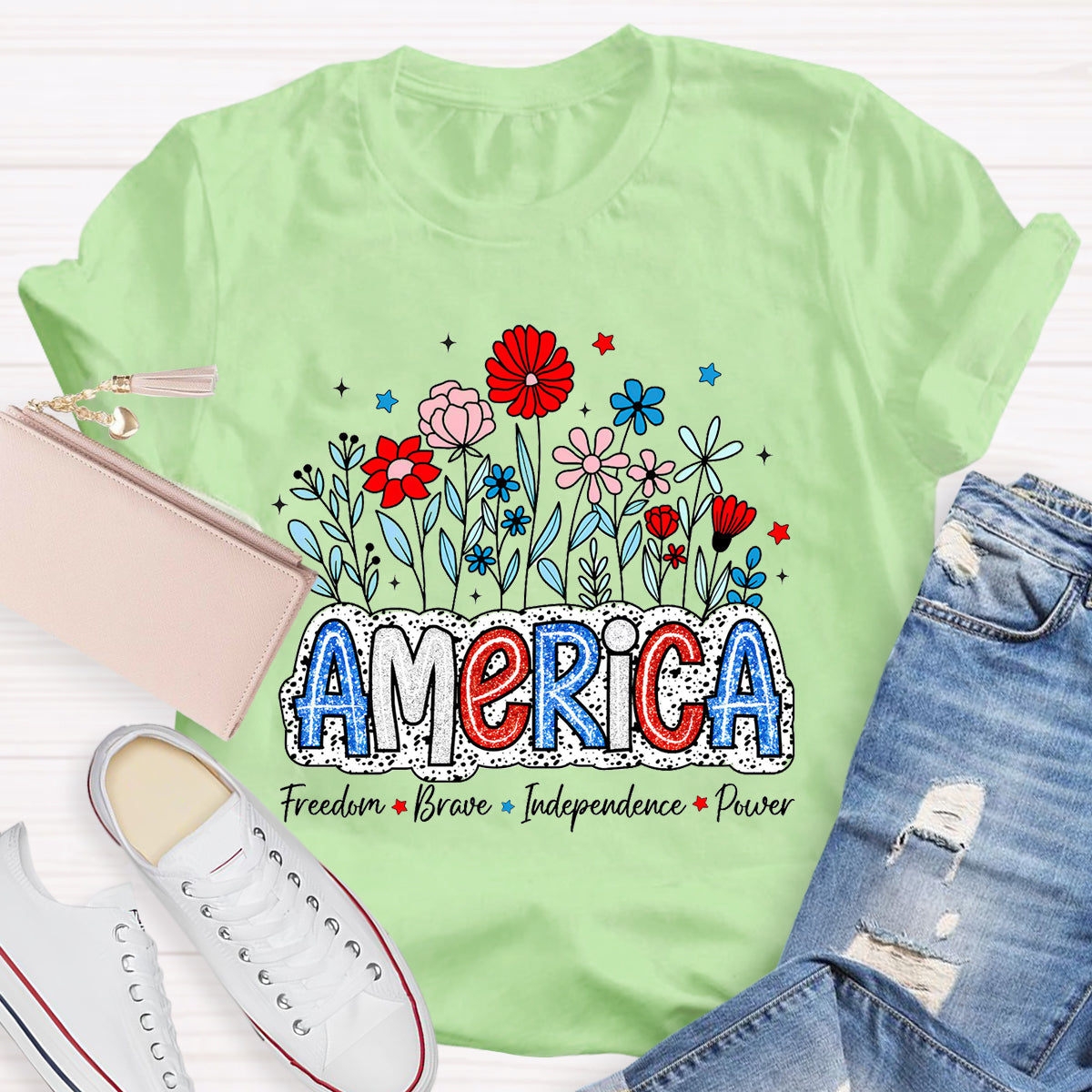 American Teacher Freedom Brave Power T-Shirt