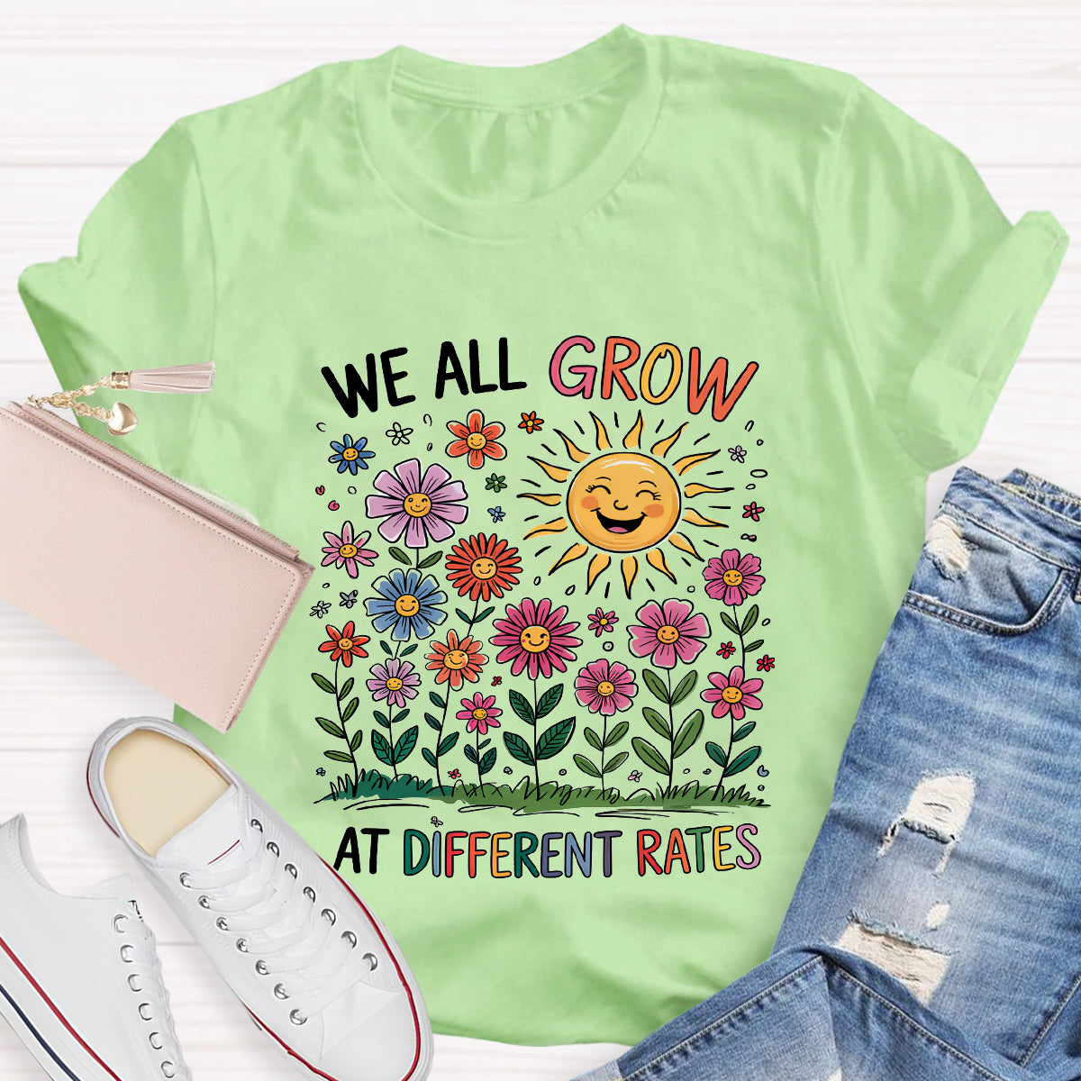 We All Grow At Different Rates Floral Teacher T-Shirt