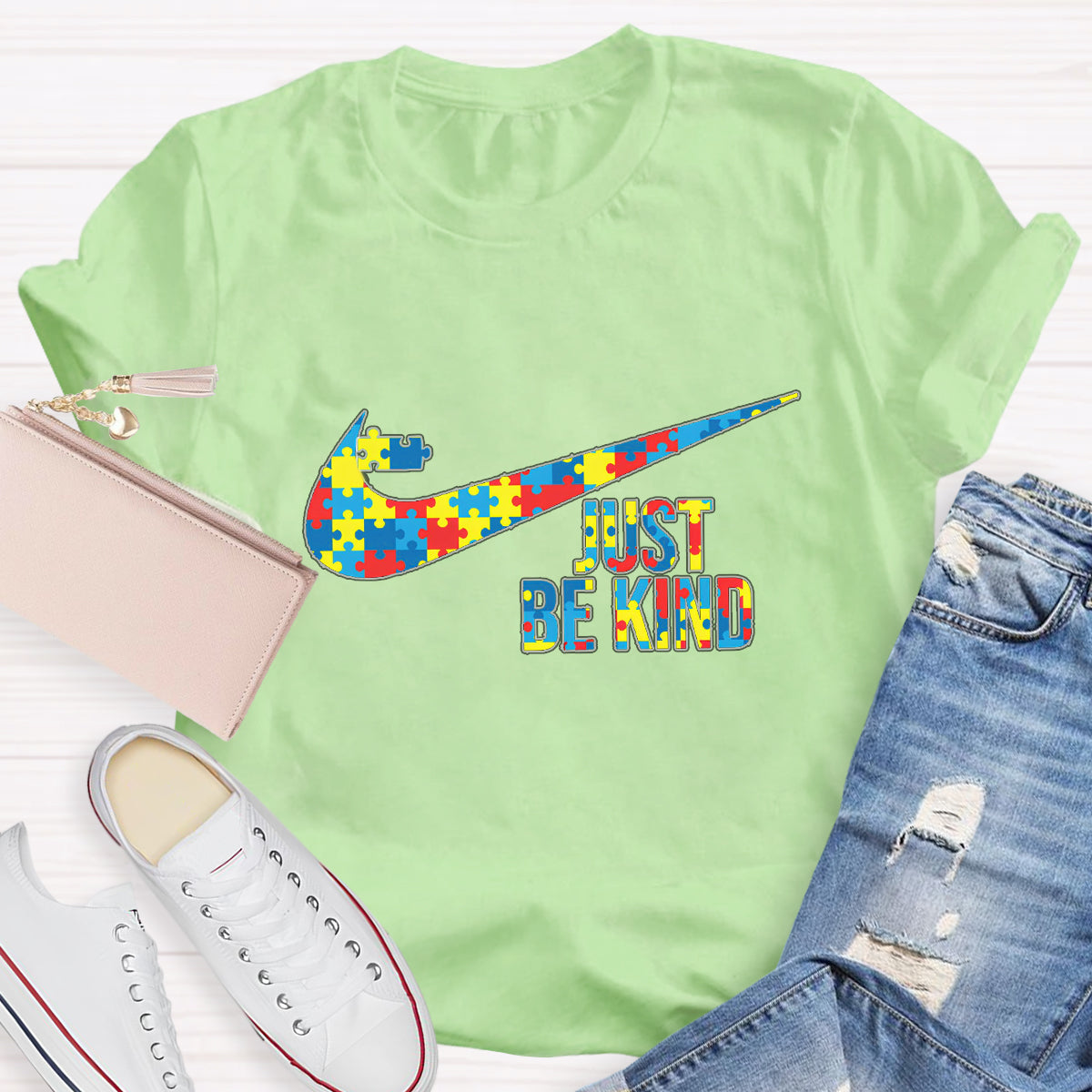 Just Be Kind Colorful Puzzle Teacher T-Shirt