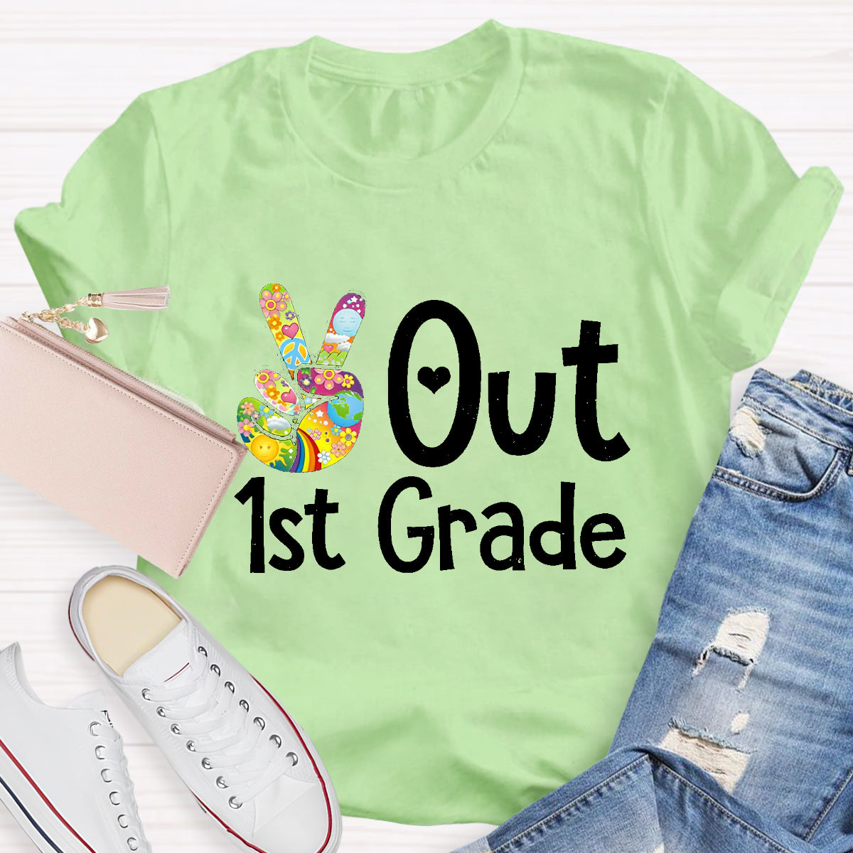 Personalized Grade Out 1st Grade Hand Signal Teacher T-Shirt