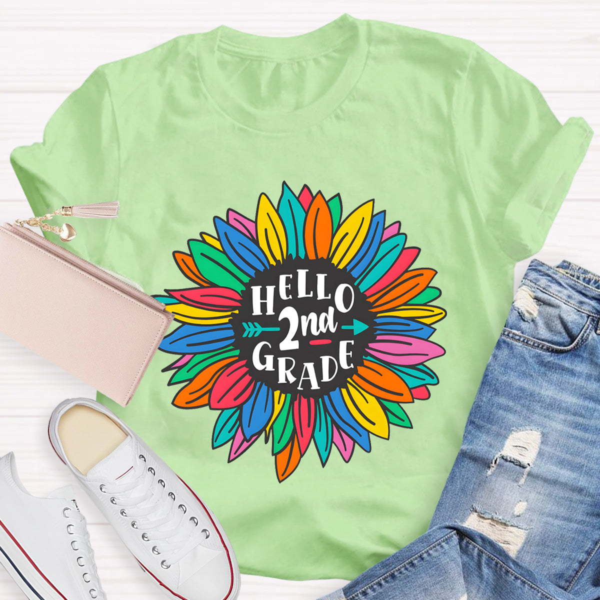 Personalized Grade Hello 2nd Grade Sunflower Teacher T-Shirt