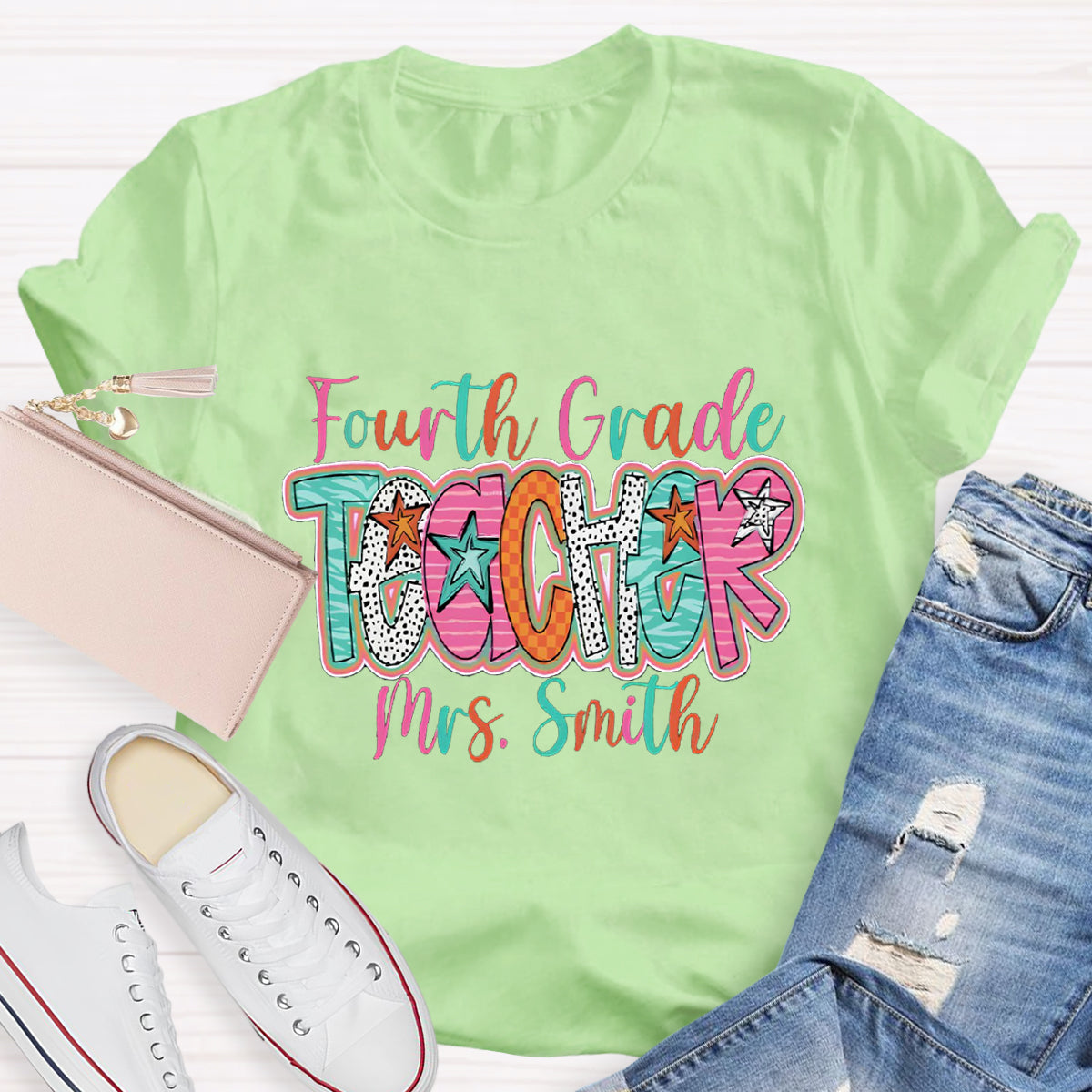 Personalized Grade And Name Fourth Grade Teacher T-Shirt