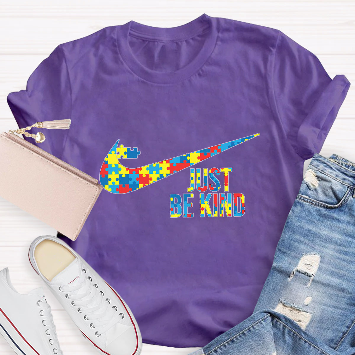 Just Be Kind Colorful Puzzle Teacher T-Shirt
