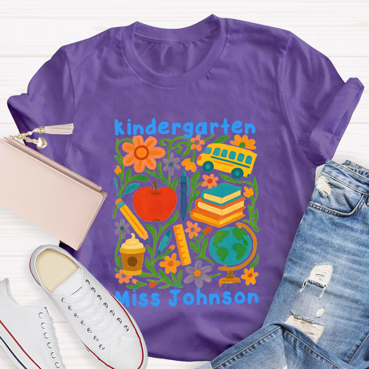 Personalized Grade And Name Back To School Floral Teacher T-Shirt