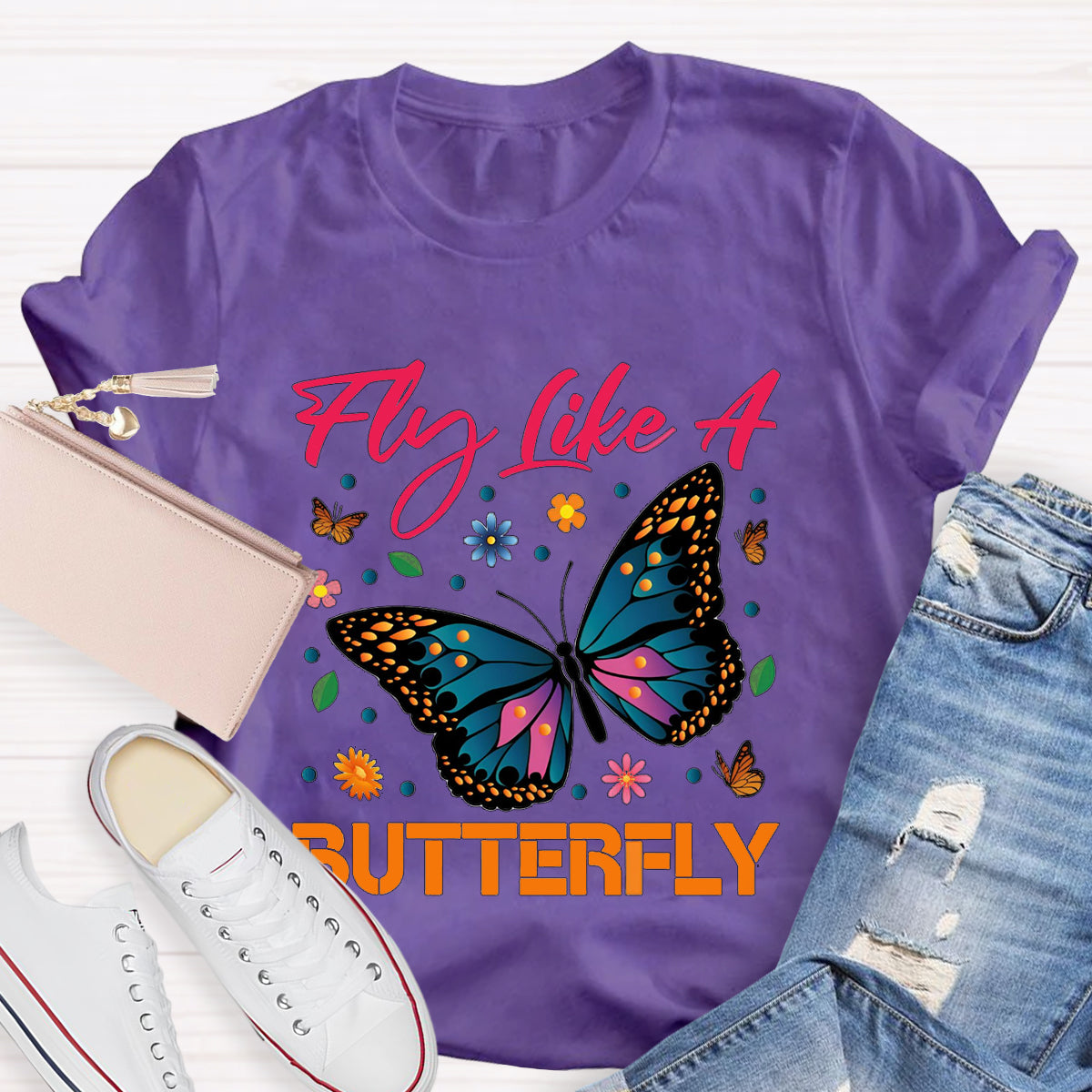 Fly Like A Beautiful Butterfly Teacher T-Shirt