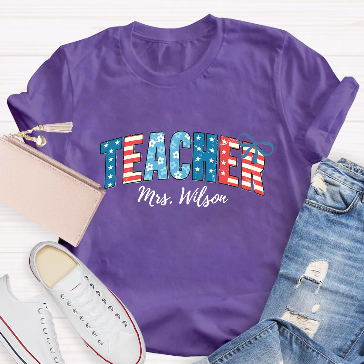 Personalized Teacher Name Independence Day T-Shirt