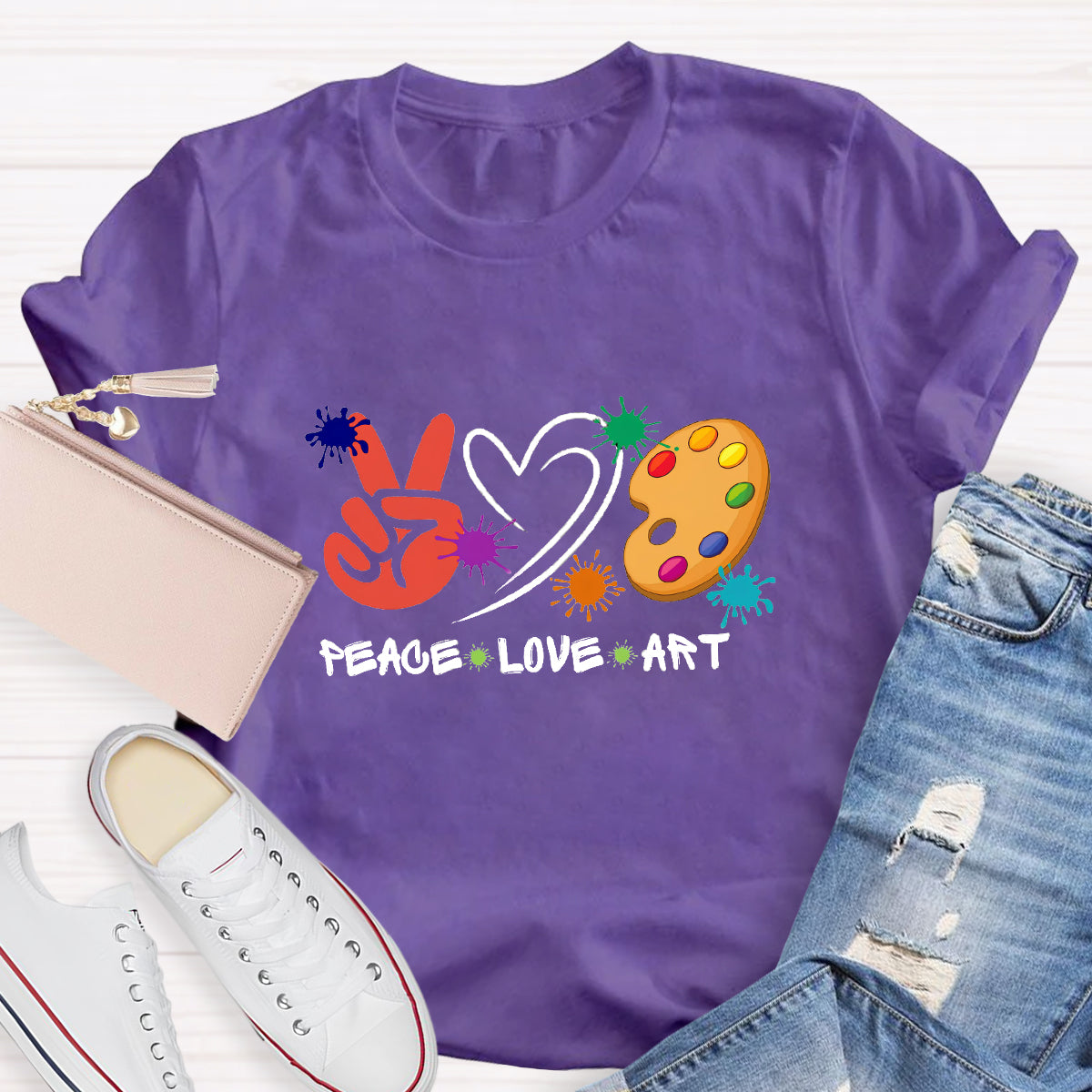 Heart Peace Love Art Teacher T-Shirt