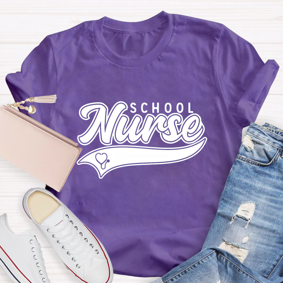 School Nurse Letter Printed T-Shirt