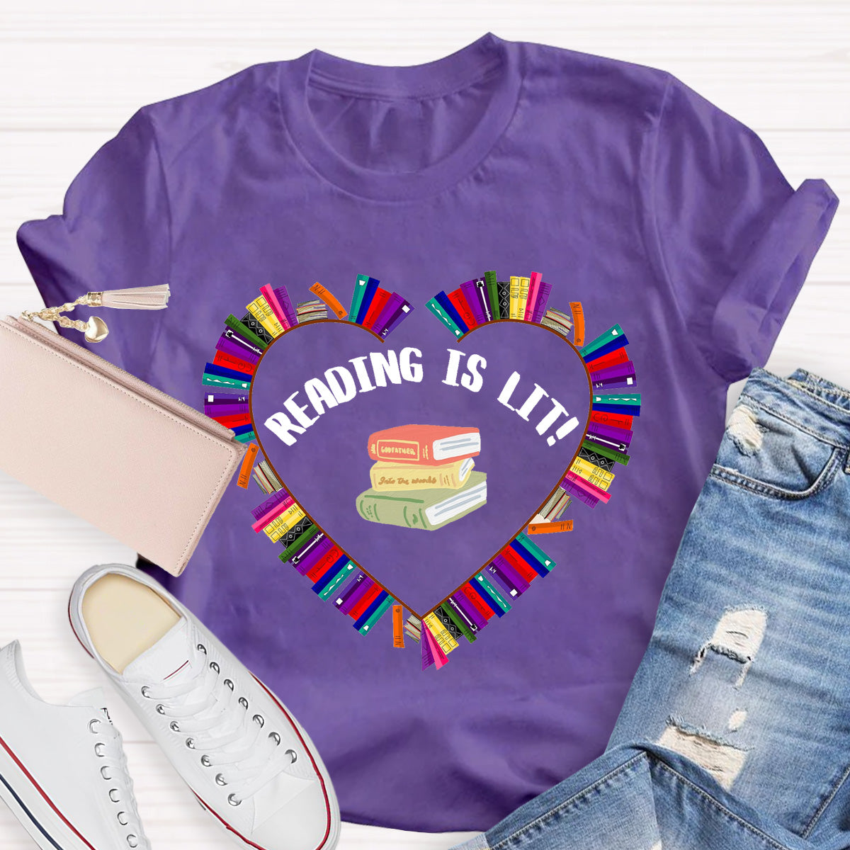 Reading Is Lit Books Heart Teacher T-Shirt