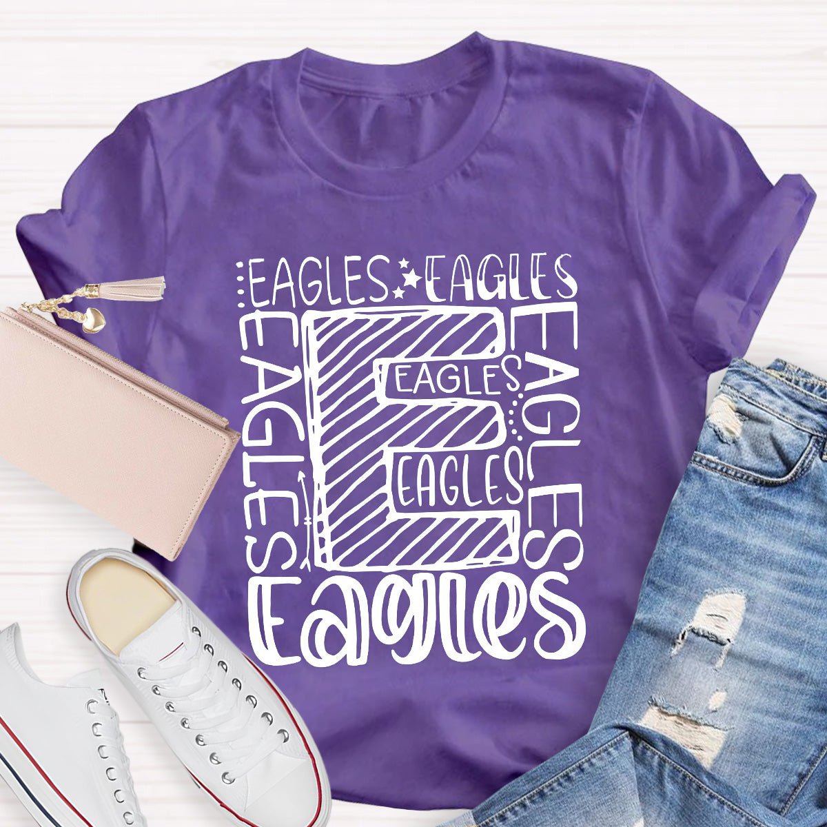 Personalized School Mascot Eagles Black Letters Teacher T-Shirt