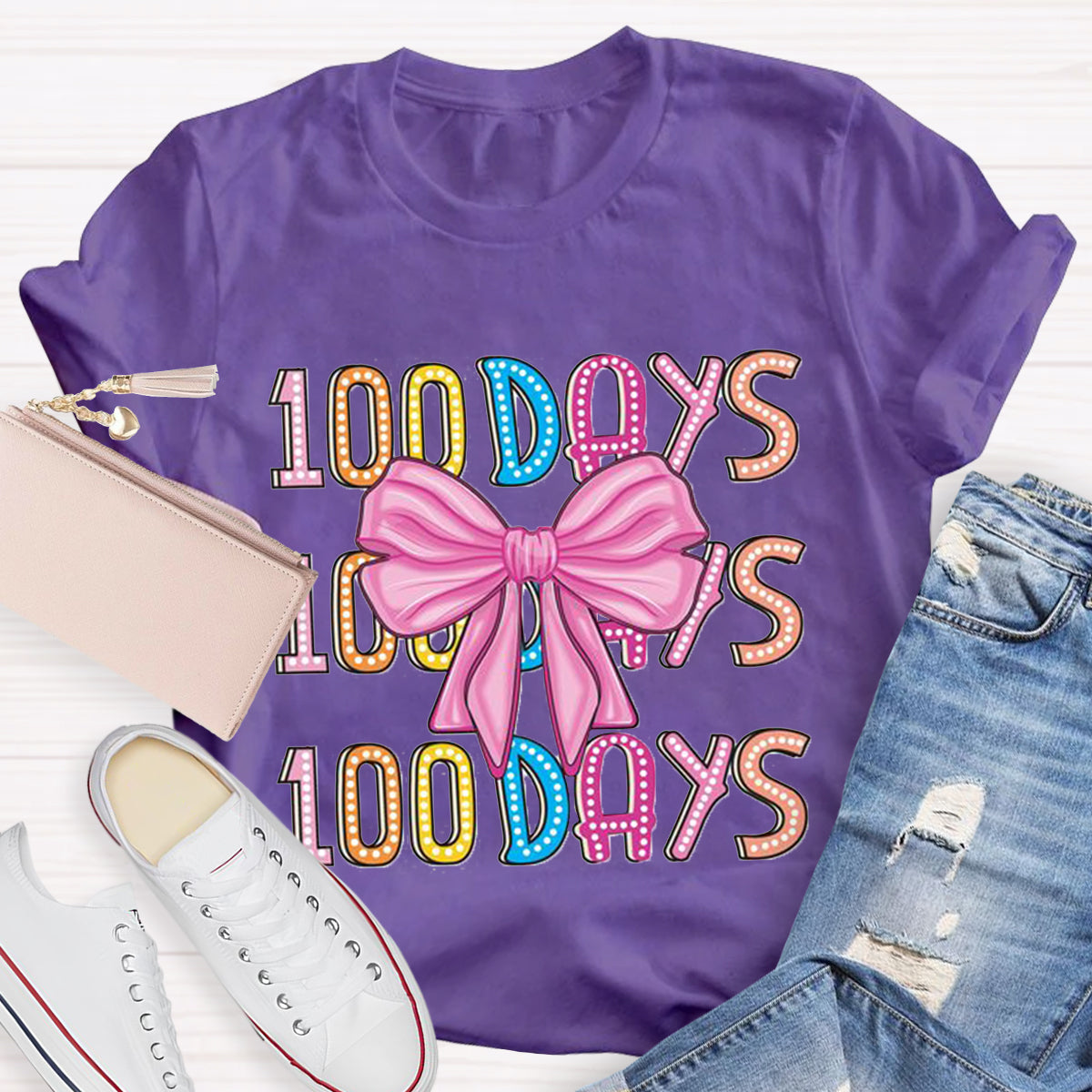 Happy 100 Days Of School Polka Dot Bow T-Shirt