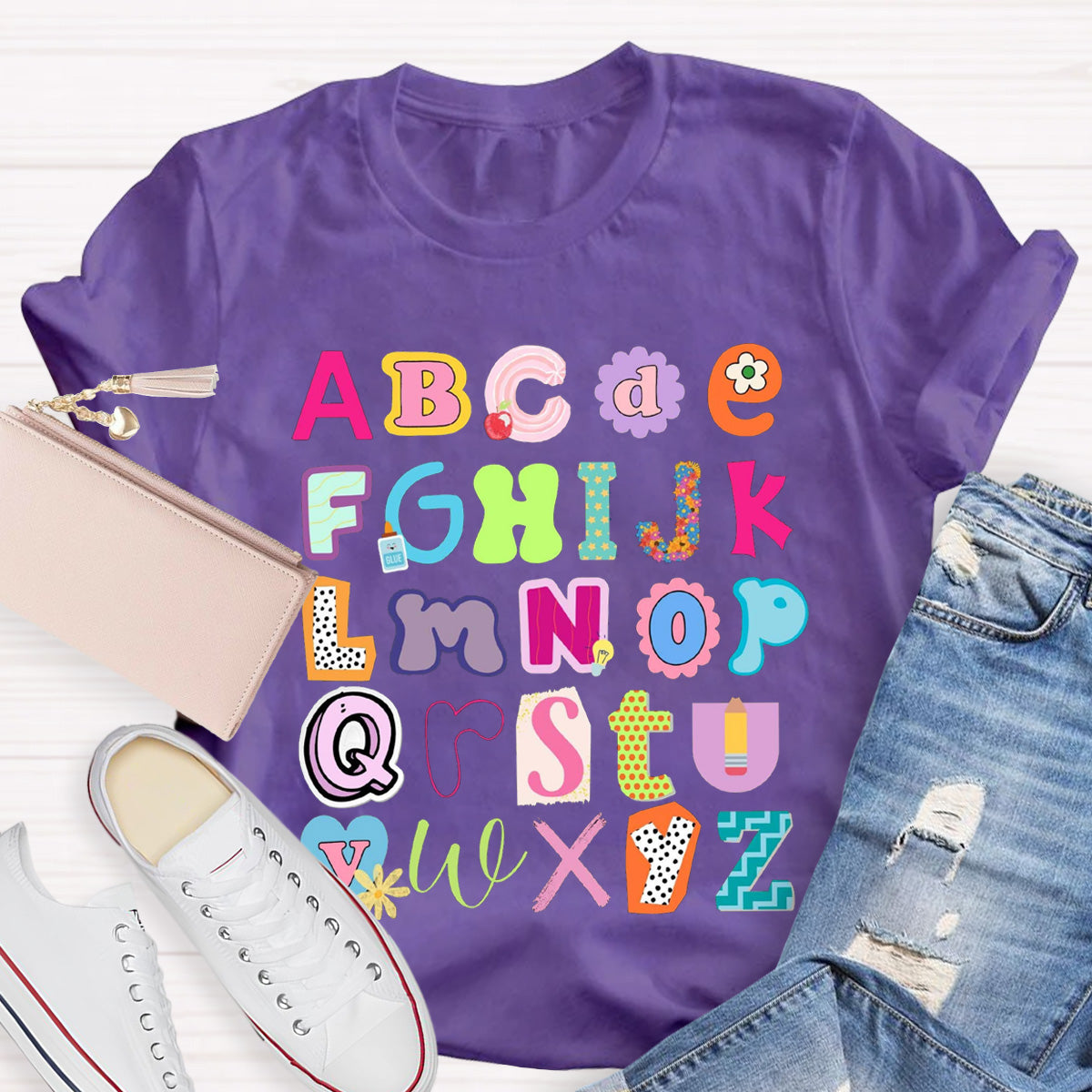 English Letter color block Teacher T-Shirt