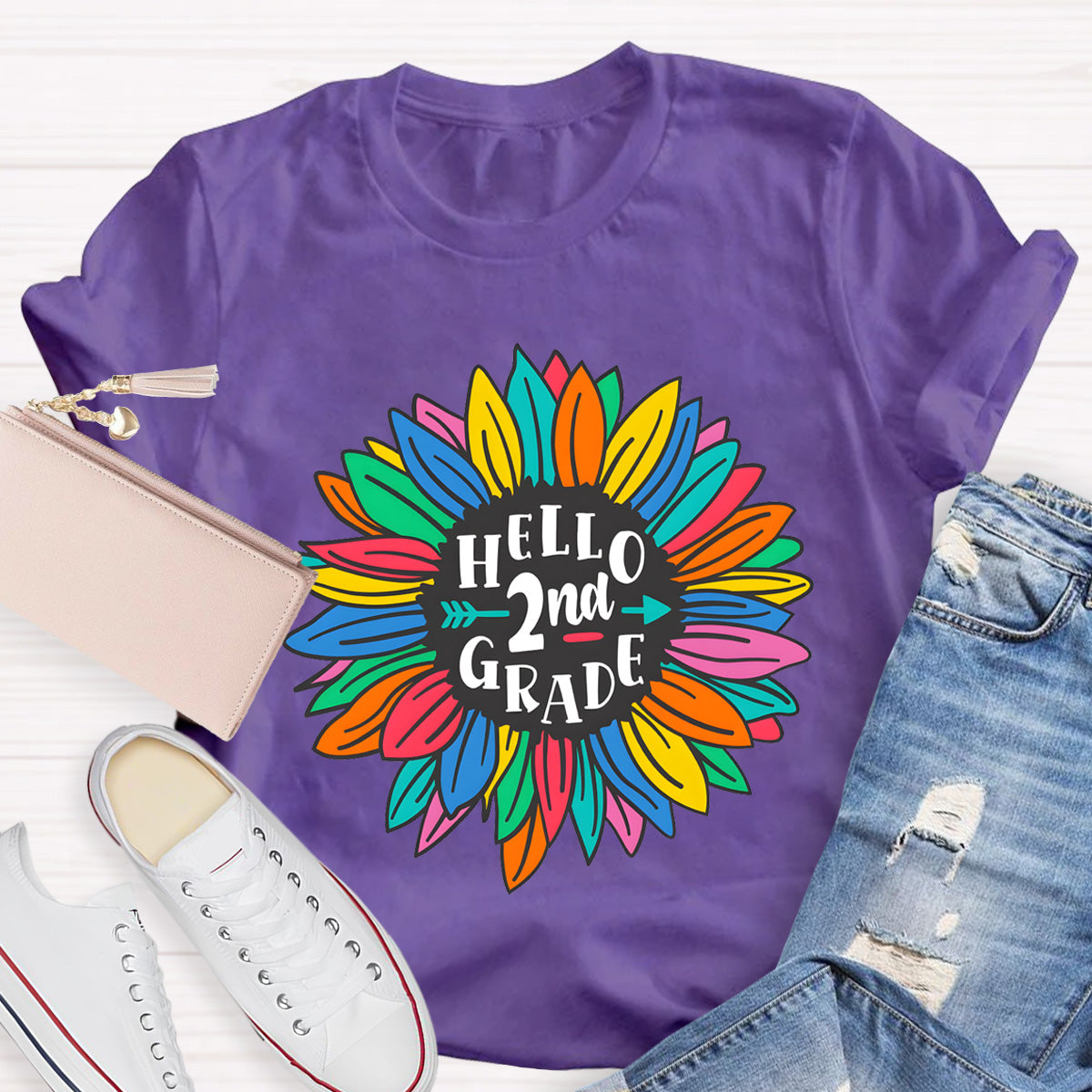 Personalized Grade Hello 2nd Grade Sunflower Teacher T-Shirt