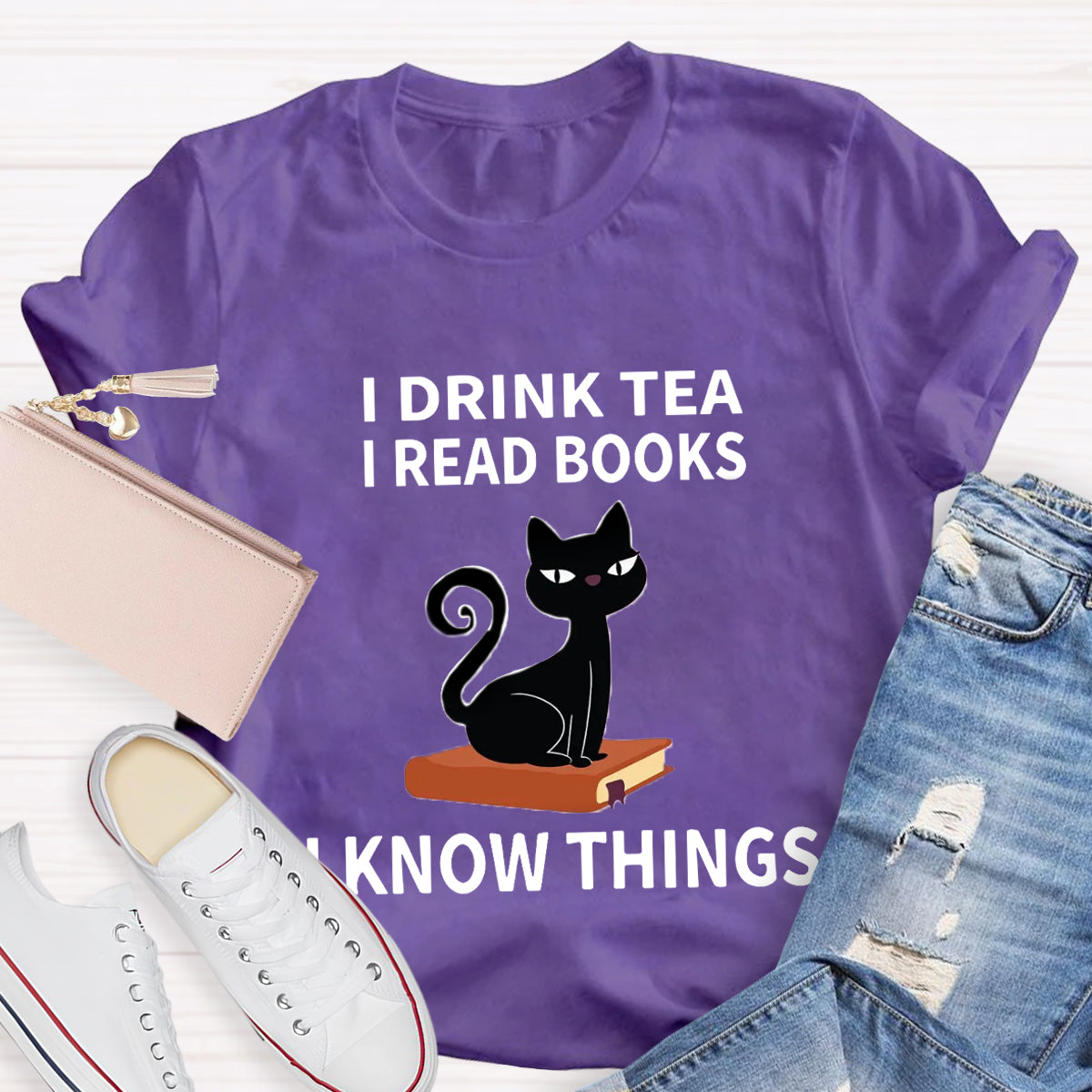 I Drink I Read Books I Know Thing Cute Cat T-Shirt
