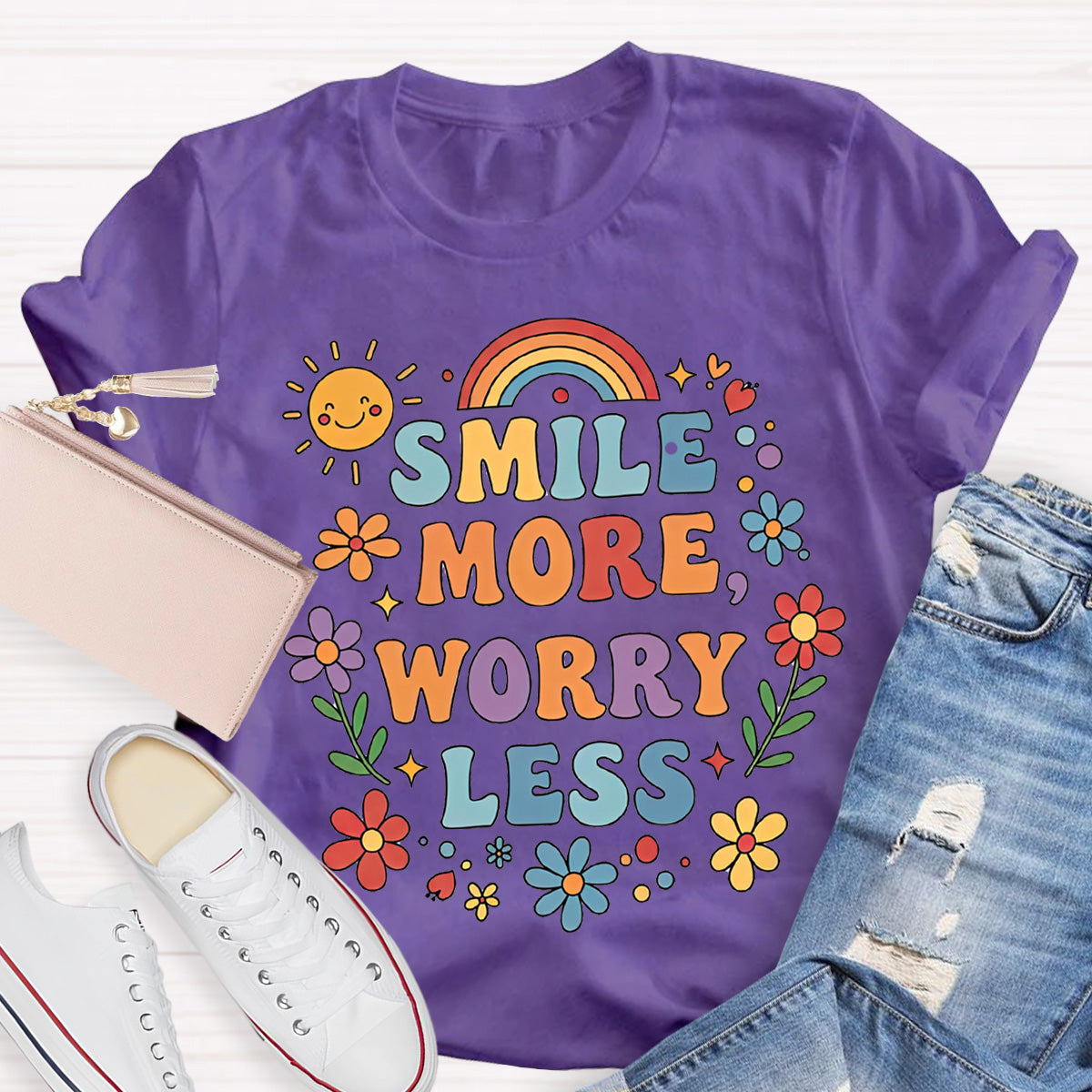 Smile More Worry Less Teacher T-Shirt