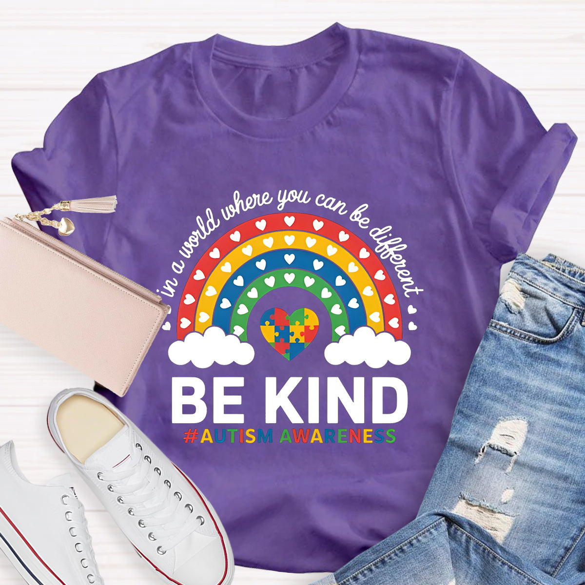 Colorful Heart In A World Where You Can Be Anything Be Kind T-Shirt