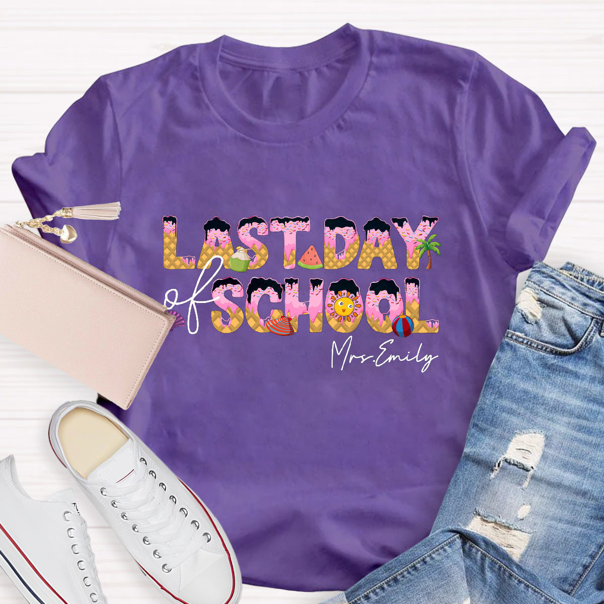 Personalized Name Last Day Of School Teacher T-Shirt