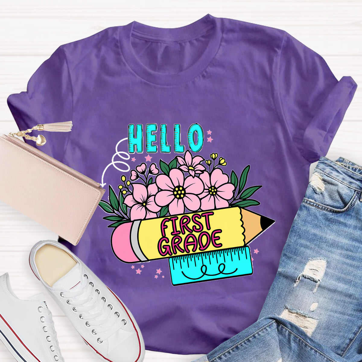 Personalized Grade Hello First Grade Back To School T-Shirt