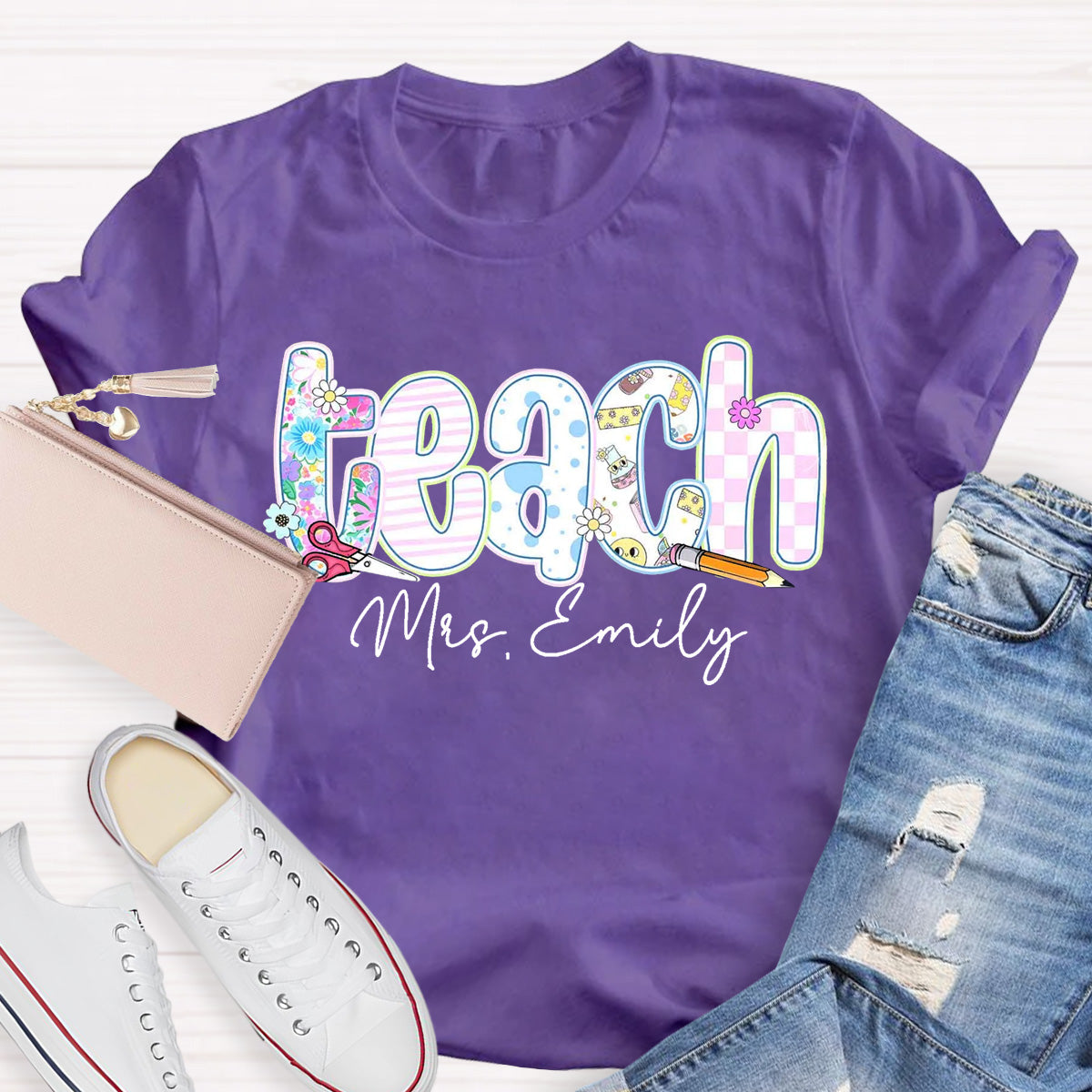 Personalized Name Floral Teacher Training Aid T-Shirt