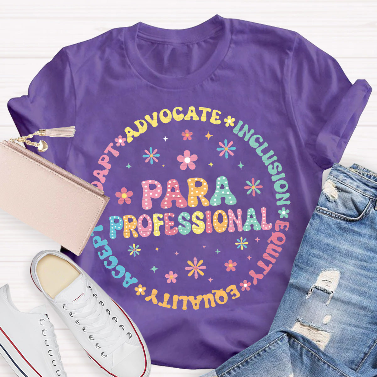 Para Professional Adapt Advocate Pink Flower Teacher T-Shirt