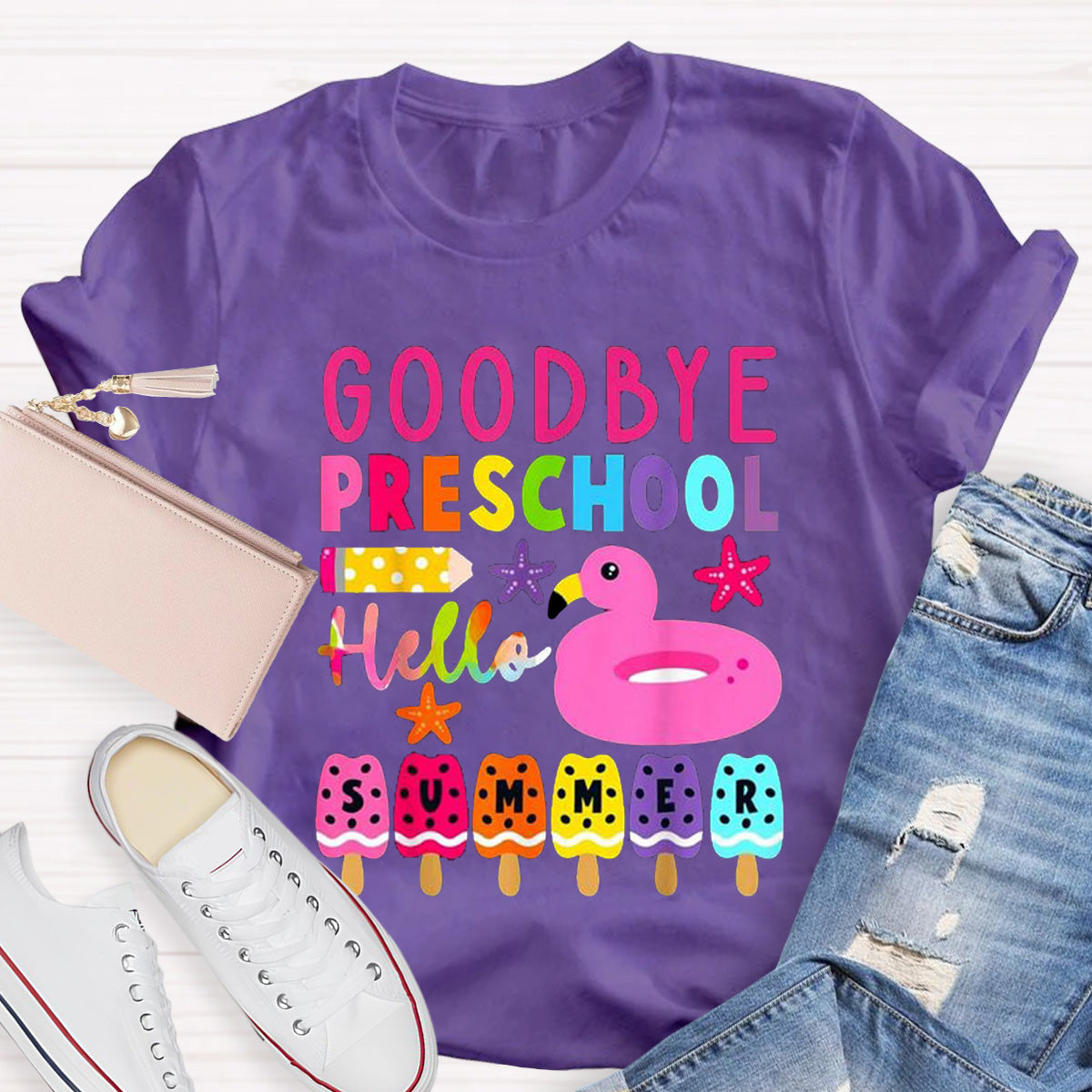 Personalized Grade Goodbye Preschool Hello Summer Teacher T-Shirt