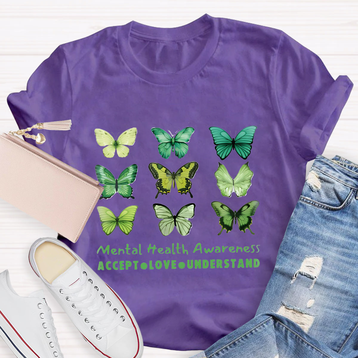 Accept Love Understand Butterfly Mental Health Awareness T-Shirt