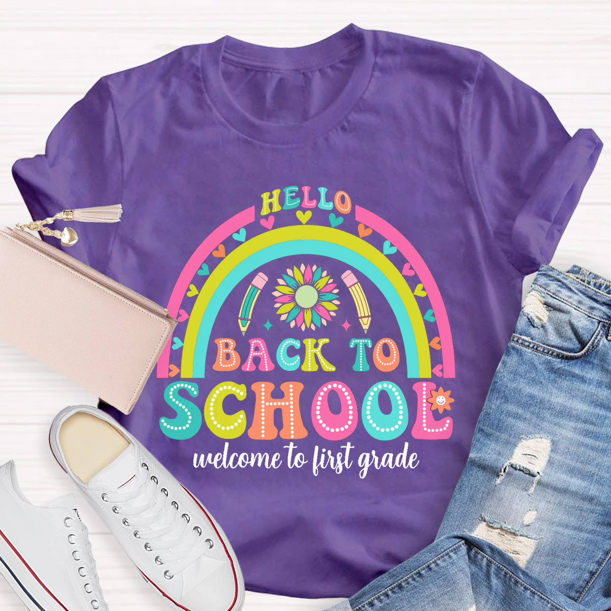 Personalized Grade Hello First Grade Back to school Teacher T-Shirt