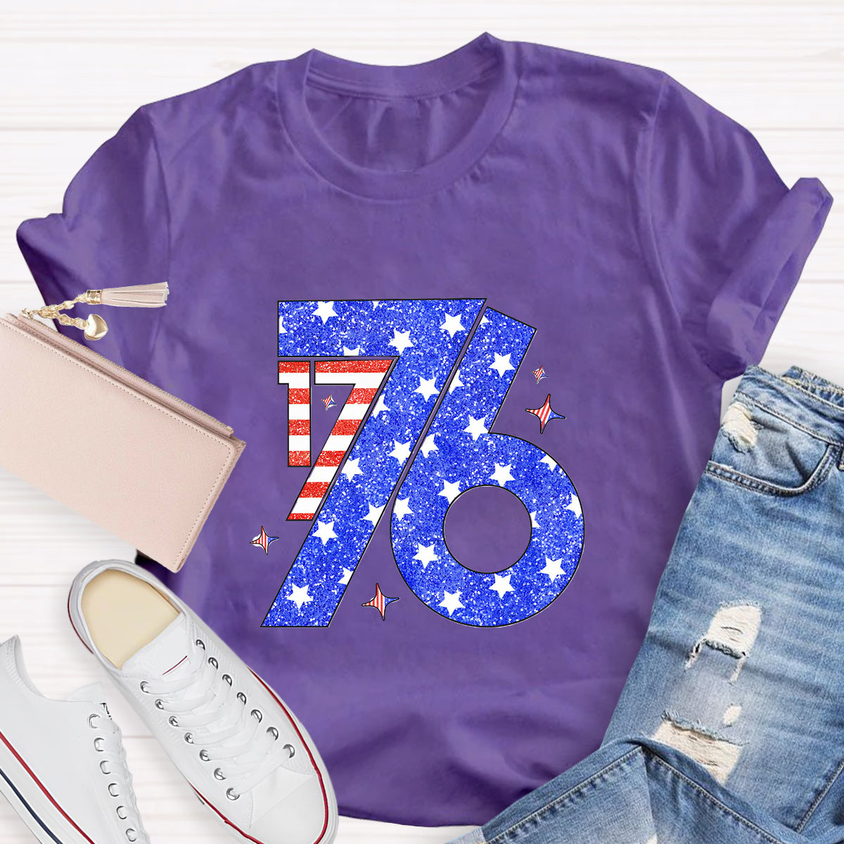 Blue Red White 1776 Teacher T-Shirt